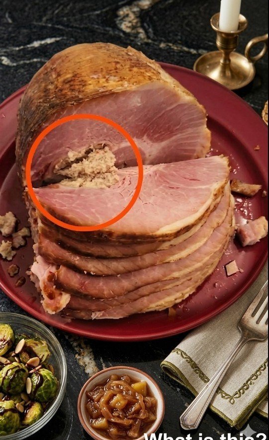 I went to the store and bought some ham. When I got home and started slićing it, I saw this. I have no idea what it is or how it ended up inside the ham. Does anyone know what this is?
