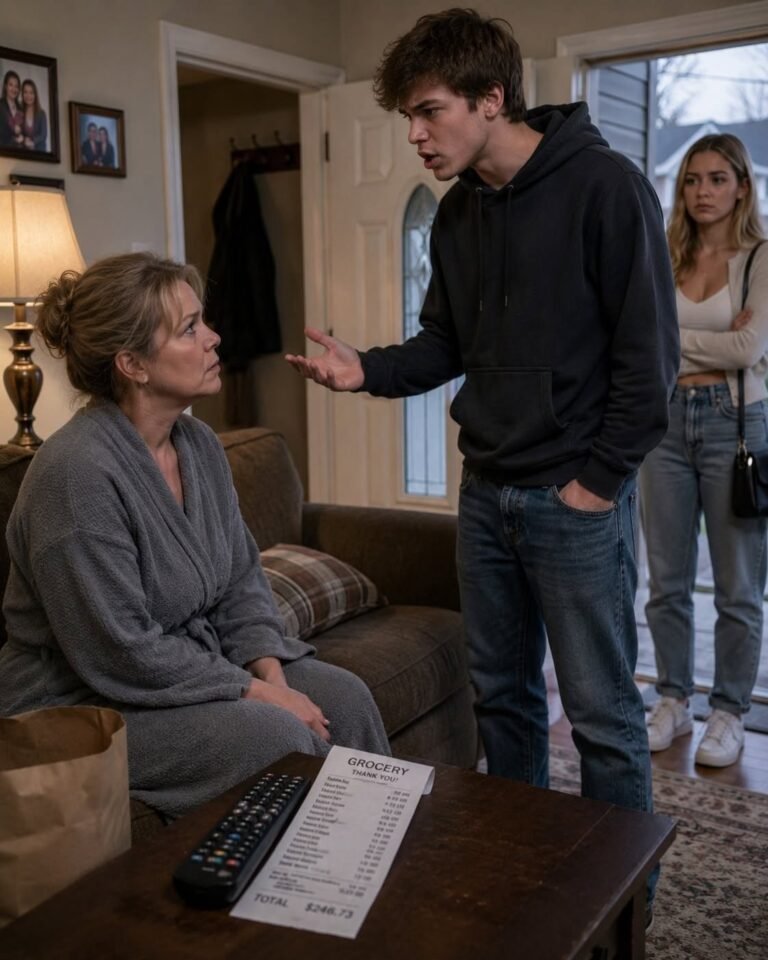 My eighteen-year-old son walked into my living room with a girl behind him and told me that because he paid $200 a month, he could bring whoever he wanted into my house. I was sitting on the couch in my gray housecoat, still tired from work, while the grocery receipt under the TV remote showed more than his whole “rent” had cost me before dinner was even cooked. That was when I realized this argument was not really about money—it was about whether my own child thought I had become easy to overrule.