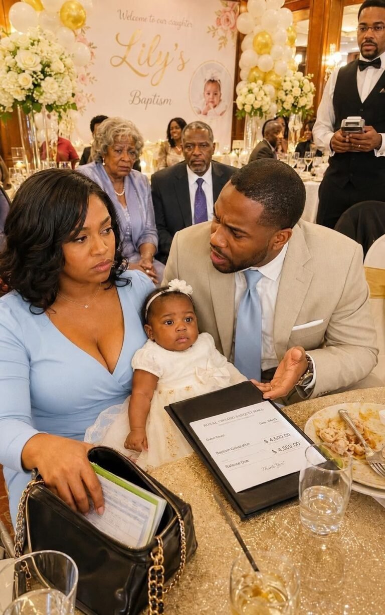 At our daughter’s baptism party, my husband quietly pushed the $4,500 bill toward me and whispered, “Can you pay it with your card?” – What I discovered three days later left me speechless