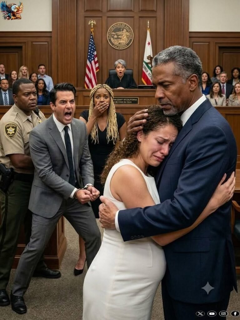 At my divorce hearing, the judge ruled that I would walk away with nothing. My husband wrapped his arm around his mistress, wearing the smug smile of a man who thought he had already won. “Let’s see how you and that baby survive without me,” he sneered. I lowered my head and swallowed the humiliation—until the courtroom doors burst open. A billionaire stepped inside, eyes locked on me. “Without you. My daughter and my grandchild will live like royalty.” In one second, my husband’s smile disappeared.