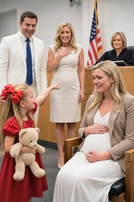 I WALKED INTO DIVORCE COURT EIGHT MONTHS PREGNANT, READY TO SURRENDER EVERYTHING TO MY EX. BUT THEN A TERRIFIED LITTLE GIRL WITH A STUFFED BUNNY APPEARED AND WHISPERED, “DADDY TOLD ME TO STAY COMPLETELY QUIET.”