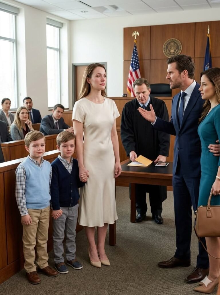 “You’ll Leave With Nothing… And I’ll Take The Kids,” My Husband Said As His Mistress Smiled In Court — But When I Walked In With Our Twin Boys, The Truth About His Company Made Even The Judge Go Silent