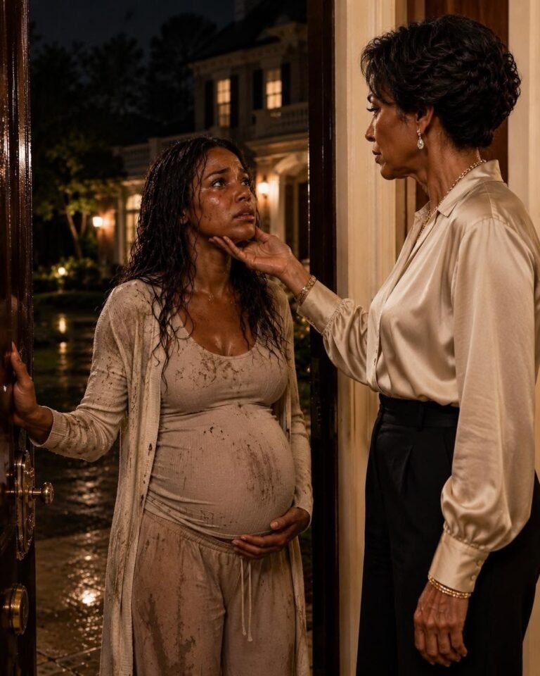 My daughter showed up on my porch at midnight, clutching her pregnant belly, her designer dress torn. “He said the police work for him, Mom,” she sobbed, bruised and barefoot. My phone buzzed with a text from my son-in-law: Send her back, or I’ll make sure you both lose everything. I wiped her tears and poured myself a glass of scotch. He thought he owned the local precinct. He had no idea I was the federal judge who just signed the wiretap warrant for his entire syndicate. At midnight, my daughter collapsed on my porch like someone had thrown her there for the rain to finish. She was barefoot, bleeding from one knee, one hand wrapped around her pregnant belly, whispering, “He said the police work for him, Mom.” For three seconds, I was only a mother. Not Judge Victoria Sterling of the United States District Court. Not the woman whose signature had frozen cartel accounts, seized warehouses, and sent men with private armies into federal custody. Just a mother kneeling in her doorway, pulling her child into my arms while thunder echoed over the old brick steps. Clara’s designer dress hung from one shoulder, torn across the ribs. A purple bruise darkened beneath her cheekbone. Her hair was wet, her lips trembling. “Is the baby moving?” I asked. She nodded, sobbing. “Yes. I think so. I ran before he could—” Her voice broke. “Dominic said if I called anyone, no officer in this county would touch him.” My phone buzzed on the hall table. Dominic Ward. Send her back, or I’ll make sure you both lose everything. I looked at the text until the words became perfectly clear, cold little weapons fired by a man who thought money made him untouchable. Dominic had fooled my daughter with charm, charity galas, hand-tailored suits, and a wedding so expensive local newspapers called it “a union of two American dynasties.” What they never printed was how quickly charm became commands. How commands became threats. How threats became locked doors, canceled credit cards, and bruises hidden beneath silk sleeves. He had spent two years making Clara believe she had nowhere to run. But he had made one fatal mistake. He believed I was only a retired widow in a quiet house, a mother too old, too sad, too polite to fight. I helped Clara inside, wrapped her in my cashmere robe, and called the obstetrician I trusted with federal secrets. Then I poured myself one finger of scotch, not because I needed courage, but because my hands had finally stopped shaking. Clara stared at me through tears. “Mom, what are we going to do?” I kissed her forehead. “We’re going to let him keep talking.” Then I unlocked the safe behind my library shelves and removed the sealed copy of the warrant I had signed six hours earlier. Dominic Ward didn’t own the local precinct. He owned three officers, two councilmen, and half a smuggling syndicate. And at dawn, the federal government was coming for all of them…