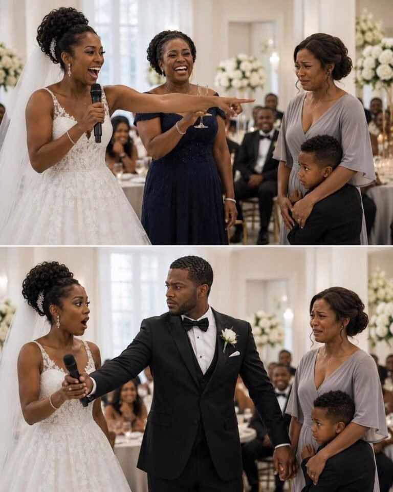 At my sister’s wedding, she grabbed the microphone and called me “a single mom no man would ever want” in front of 200 guests. Then my mother raised her glass and called me “used goods.” Everyone laughed… until the groom stood up, took the microphone from my sister’s hand, and said something that made the entire ballroom go silent.