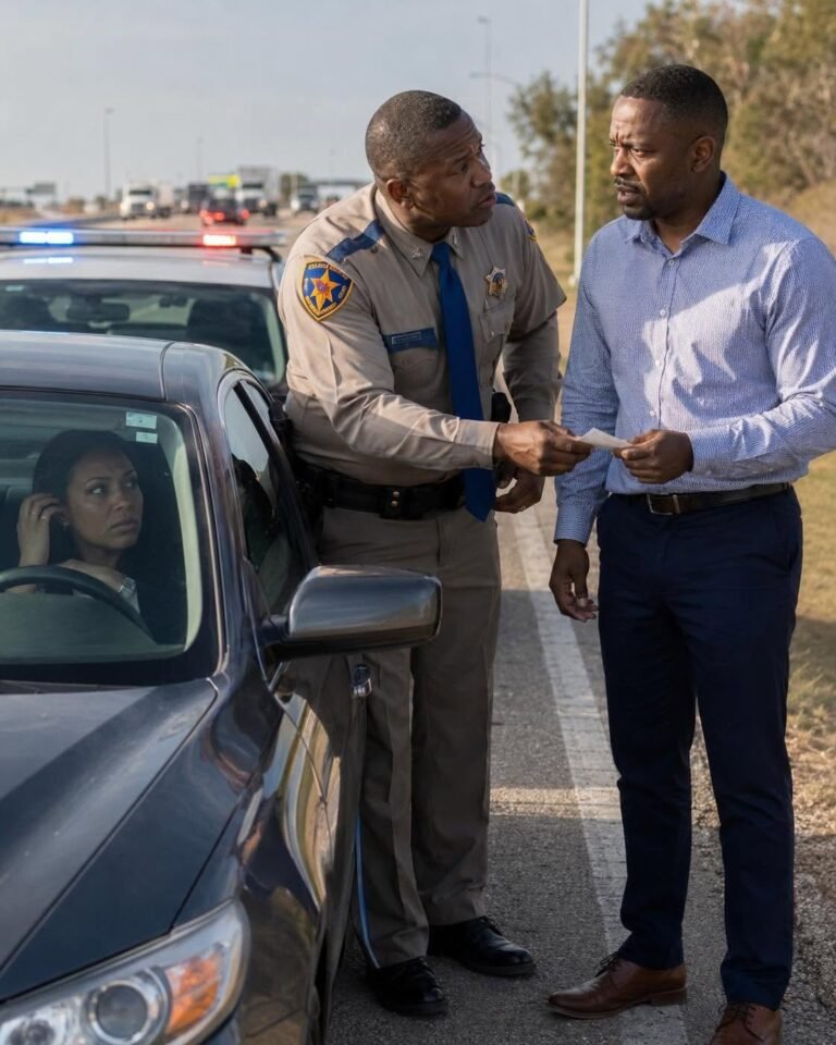 My wife got pulled over for speeding, and after the officer checked her license, he asked me to step out of the car. His face turned serious. “Sir, you need to hear me carefully. Do not go home tonight. Go somewhere safe.” I just stared at him. “What? Why?” He hesitated, then lowered his voice. “I can’t explain it here. But what I found is bad. Very bad.” Then he slipped a note into my hand. When I opened it, my whole world changed.