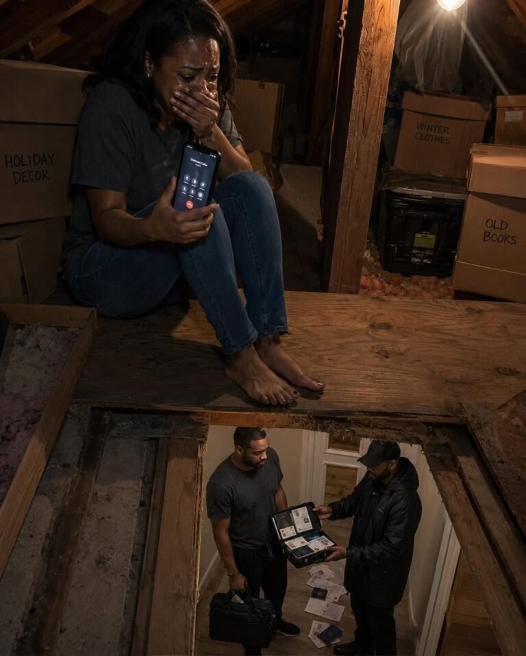 My sister called me at midnight and whispered, “Turn off every light. Go to the attic. Don’t tell your husband.” I thought she was losing her mind — until I looked through the floorboards….
