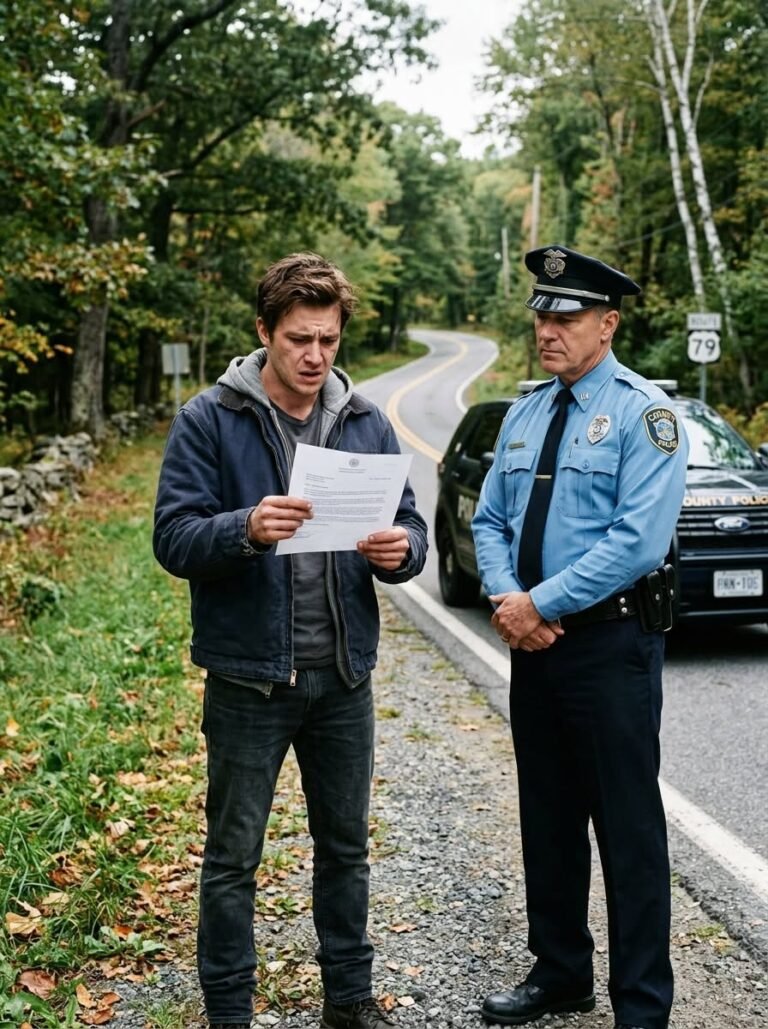 My wife got pulled over for speeding, and after the officer checked her license, he asked me to step out of the car. His face turned serious. “Sir, you need to hear me carefully. Do not go home tonight. Go somewhere safe.” I just stared at him. “What? Why?” He hesitated, then lowered his voice. “I can’t explain it here. But what I found is bad. Very bad.” Then he slipped a note into my hand. When I opened it, my whole world changed.