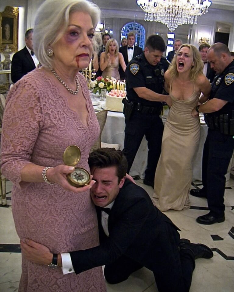 My son violently h//it me 30 times in front of his wife at his birthday dinner. “Get out, you obsolete burden,” she laughed. Then, he hurled the only thing I had left of my late husband—his vintage compass away. I didn’t yell. I didn’t cry. I quietly left the mansion. He thought he had won. But when the sun came up, he was desperately begging me to cancel the command that just ruined his life…