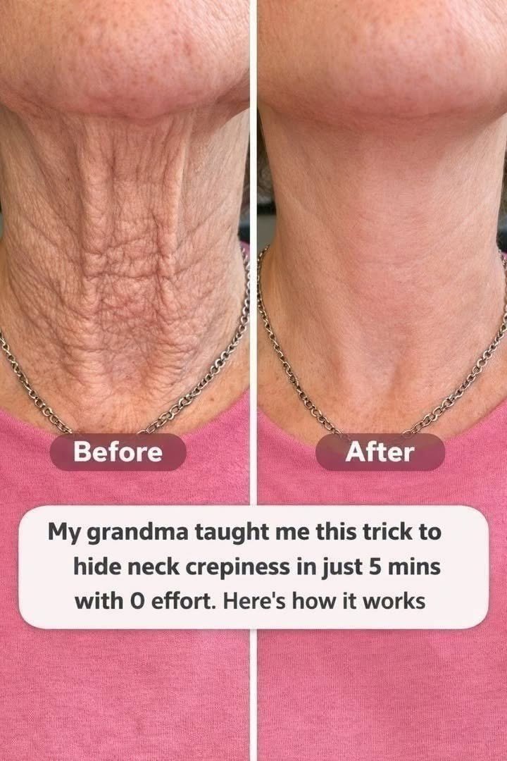 My grandma taught me this trick to hide neck crepiness in just 5 mins with 0 effort. Here’s how it works …se more below